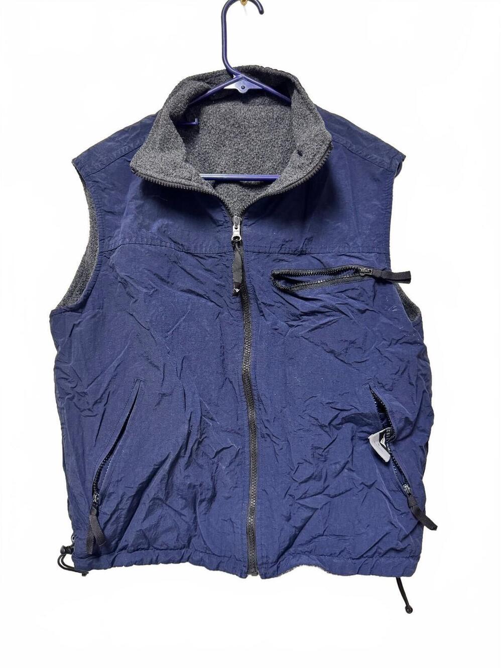 Vintage Cheetah Reversible Fleece Vest Navy Blue Gray Size M